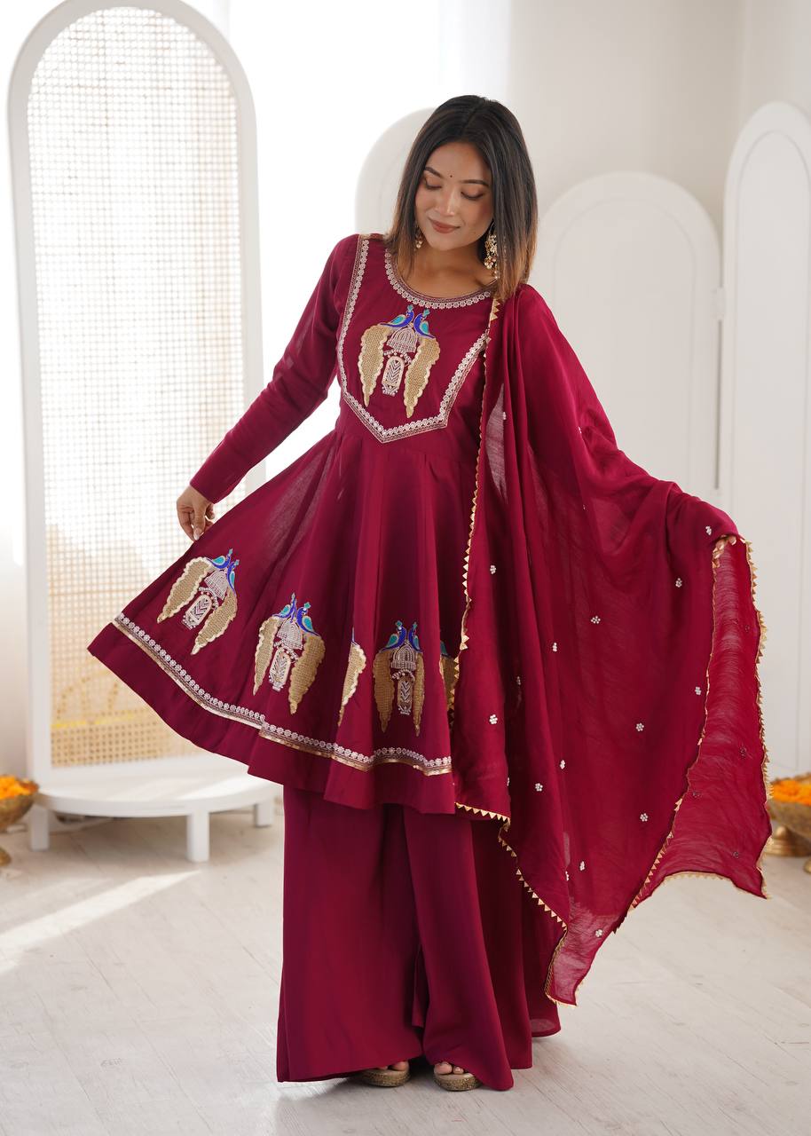 Embroidered Peplum Suit Set with Matching Dupatta