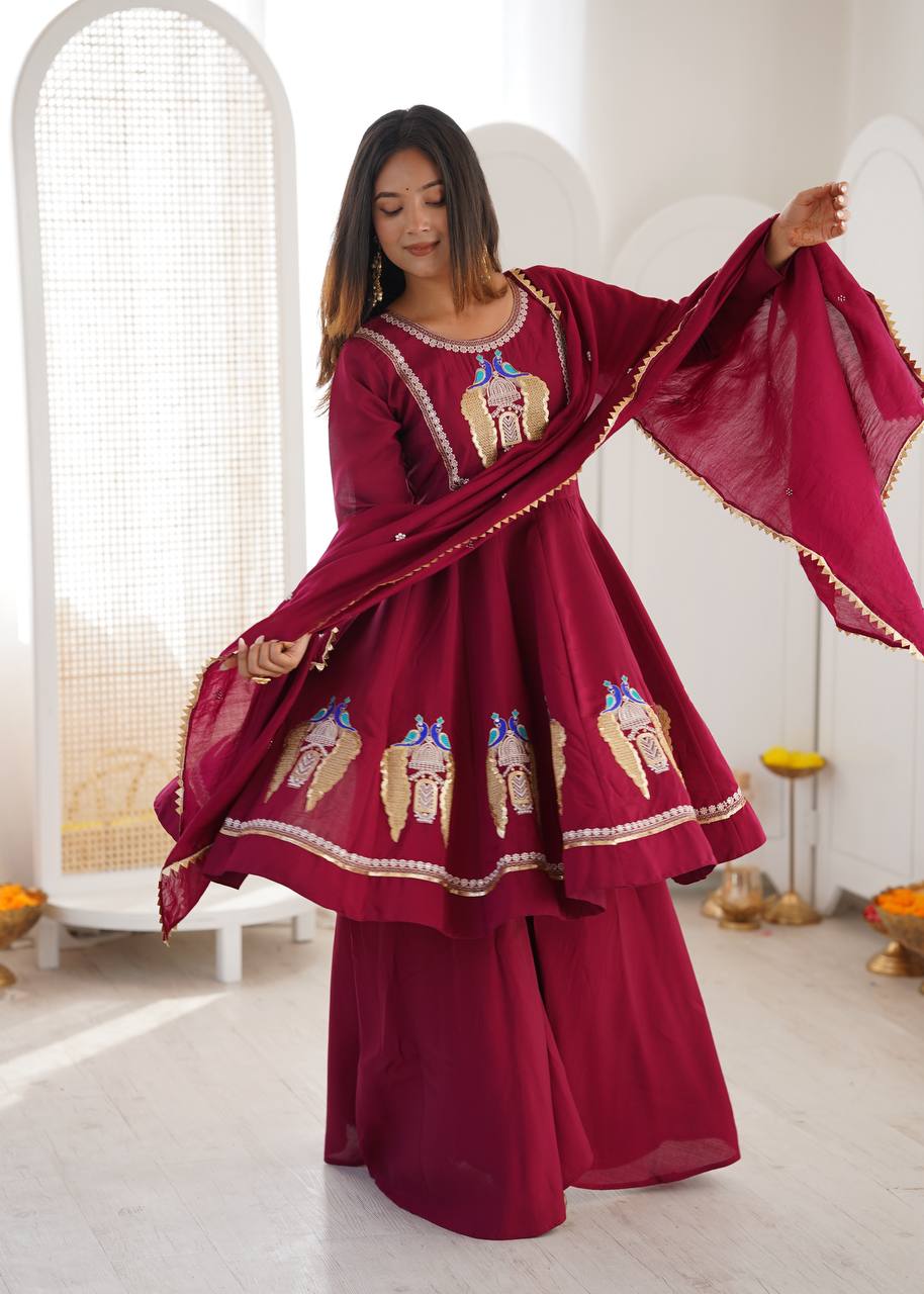 Embroidered Peplum Suit Set with Matching Dupatta