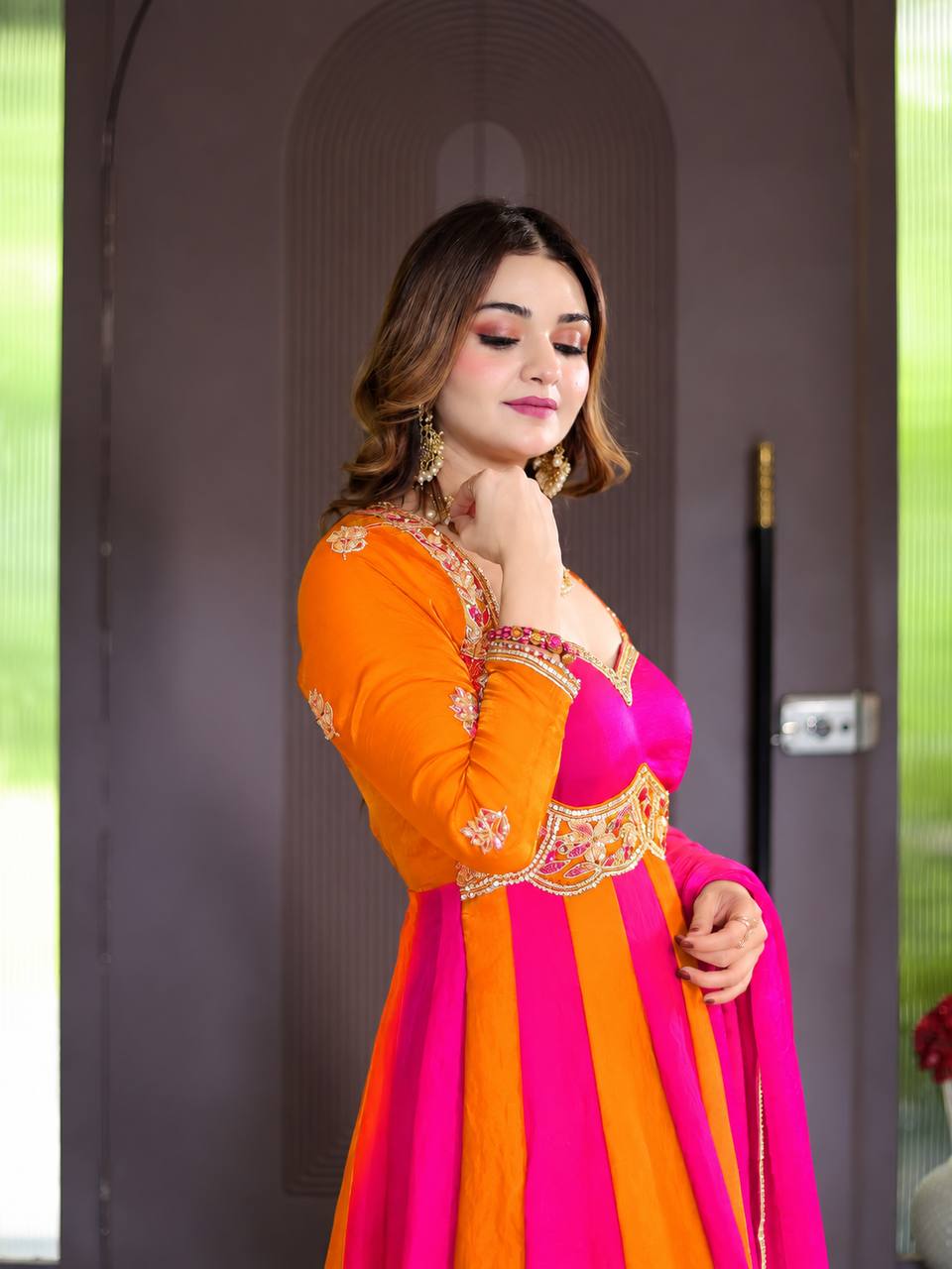 Emerald Green & Royal Purple Embroidered Velvet Anarkali