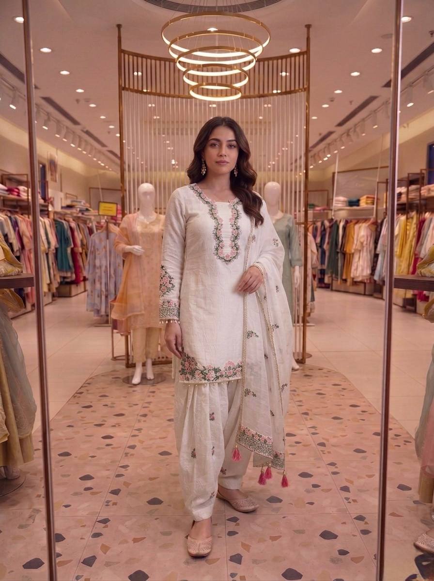 Elegant Off-White Embroidered Organza Pakistani Salwar Suit Set with Dupatta