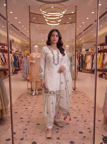 Elegant Off-White Embroidered Organza Pakistani Salwar Suit Set with Dupatta