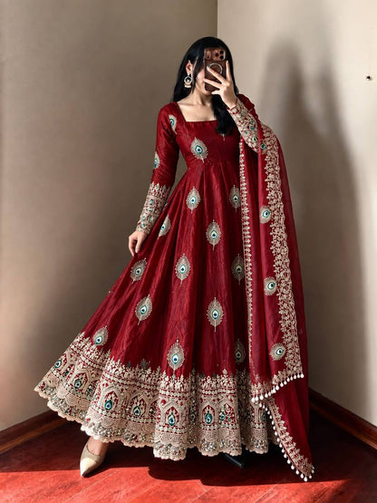 Peacock Embroidered Anarkali Suit Set