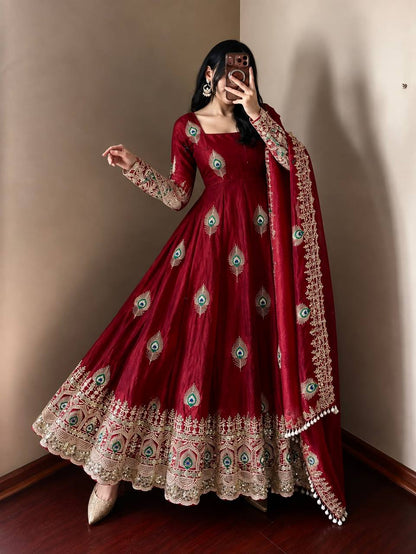 Peacock Embroidered Anarkali Suit Set