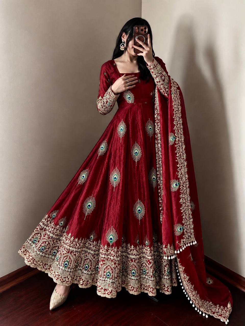 Peacock Embroidered Anarkali Suit Set