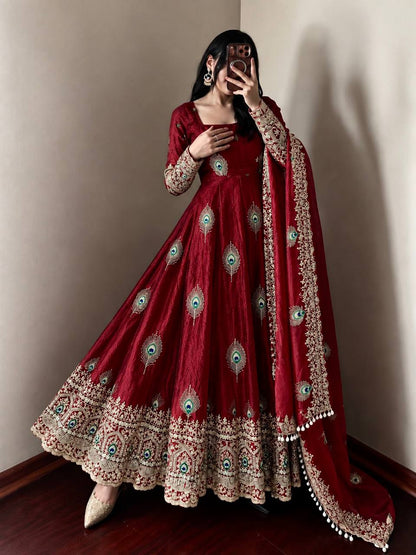 Peacock Embroidered Anarkali Suit Set