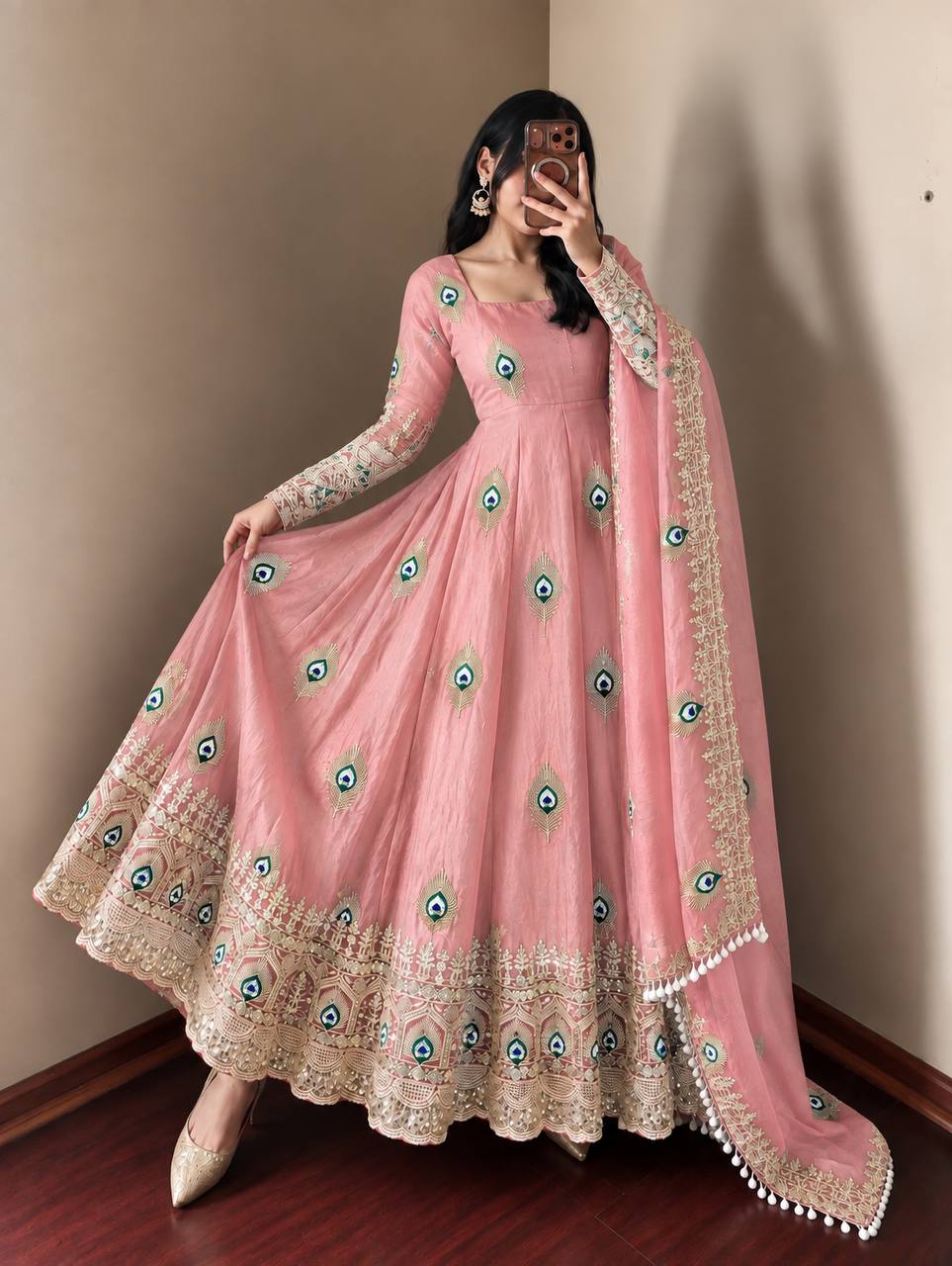 Peacock Embroidered Anarkali Suit Set