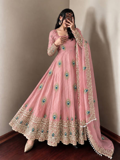 Peacock Embroidered Anarkali Suit Set