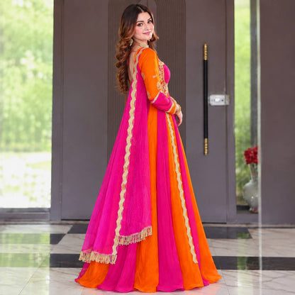 Emerald Green & Royal Purple Embroidered Velvet Anarkali