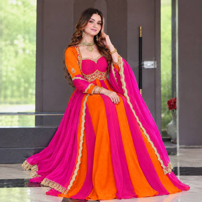 Emerald Green & Royal Purple Embroidered Velvet Anarkali