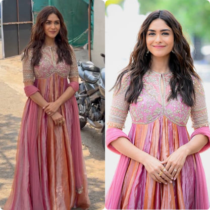 Pink Embroidered Silk Anarkali Suit Set with Flared Skirt & Dupatta