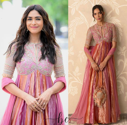 Pink Embroidered Silk Anarkali Suit Set with Flared Skirt & Dupatta