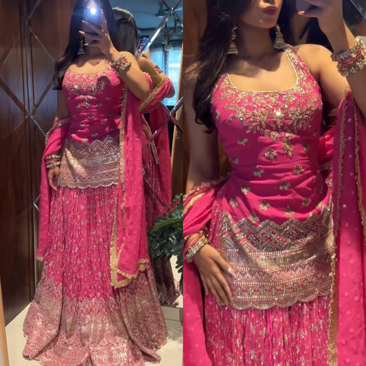 Rani Pink Heavy Embroidered Lehenga Choli Set
