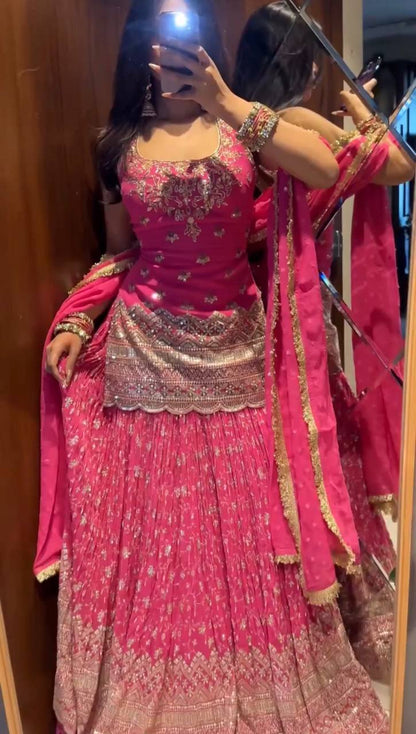 Rani Pink Heavy Embroidered Lehenga Choli Set