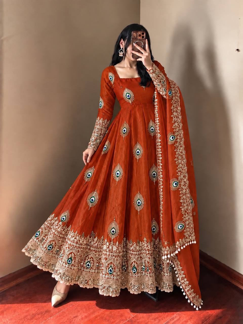 Peacock Embroidered Anarkali Suit Set