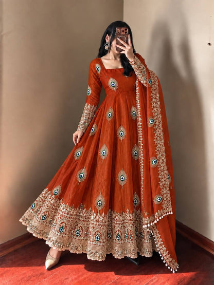 Peacock Embroidered Anarkali Suit Set
