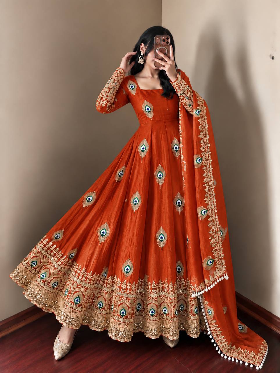 Peacock Embroidered Anarkali Suit Set