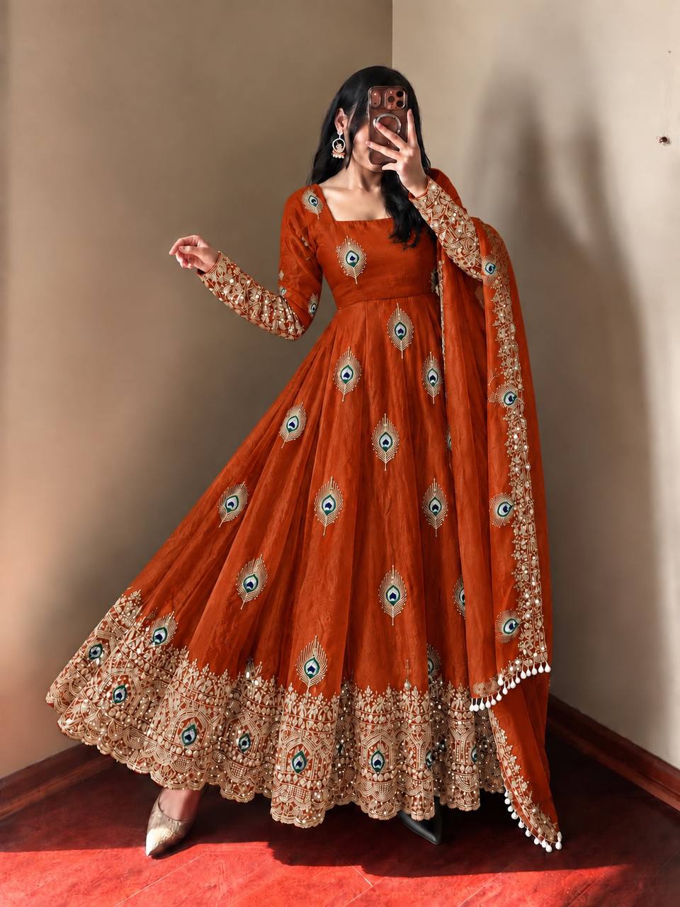 Peacock Embroidered Anarkali Suit Set