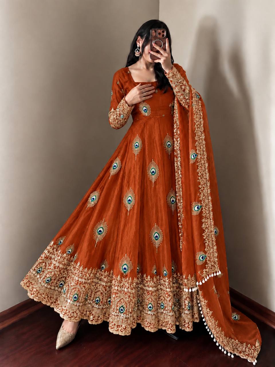 Peacock Embroidered Anarkali Suit Set
