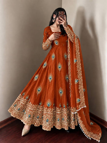 Peacock Embroidered Anarkali Suit Set