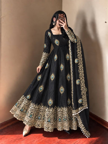 Peacock Embroidered Anarkali Suit Set