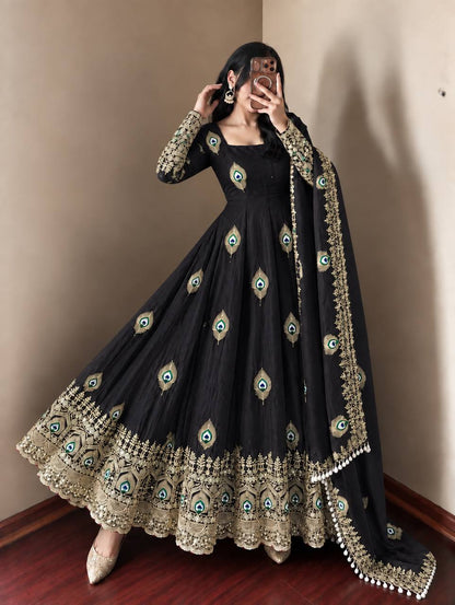 Peacock Embroidered Anarkali Suit Set