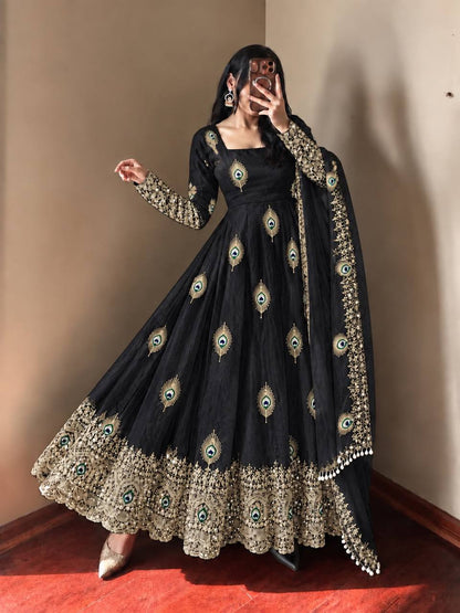 Peacock Embroidered Anarkali Suit Set