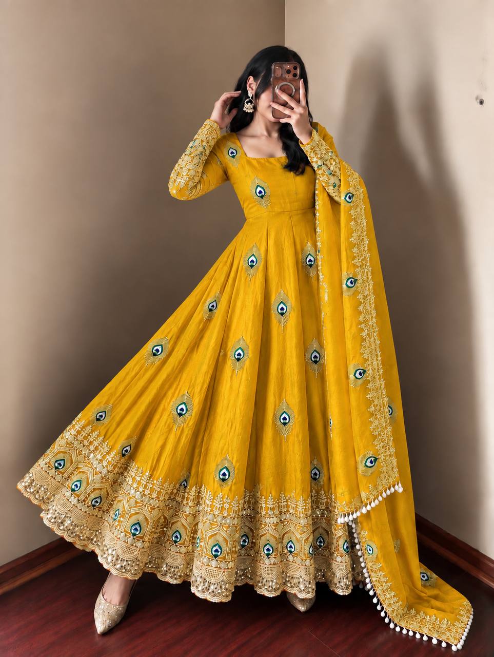 Peacock Embroidered Anarkali Suit Set