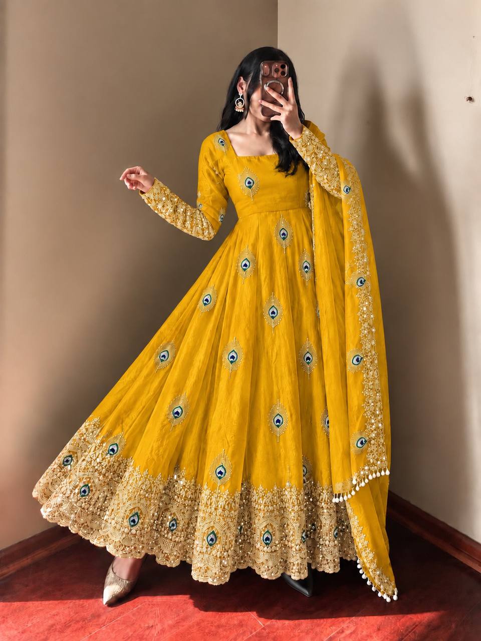 Peacock Embroidered Anarkali Suit Set