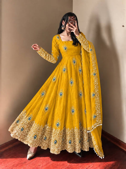Peacock Embroidered Anarkali Suit Set