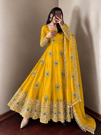 Peacock Embroidered Anarkali Suit Set