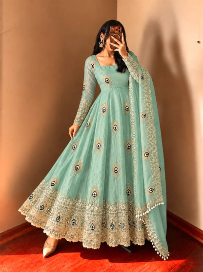 Peacock Embroidered Anarkali Suit Set