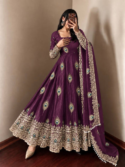 Peacock Embroidered Anarkali Suit Set