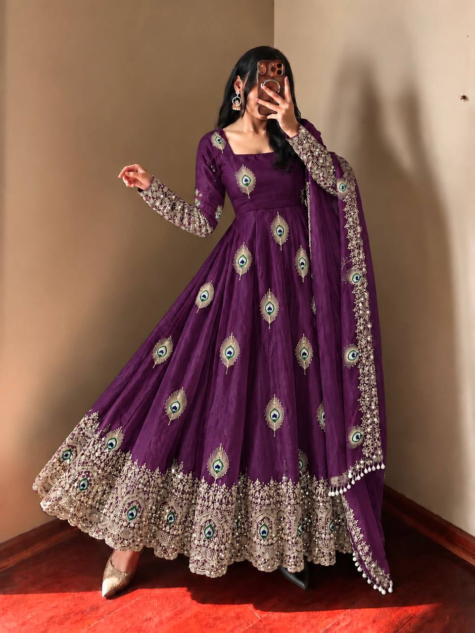 Peacock Embroidered Anarkali Suit Set