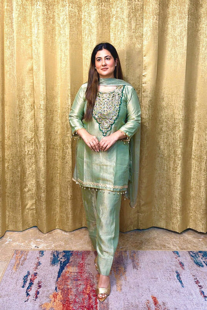 Dusty Rose Embroidered Silk Straight Kurta with Straight & Matching Dupatta