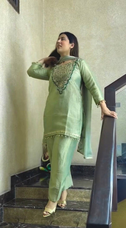Dusty Rose Embroidered Silk Straight Kurta with Straight & Matching Dupatta
