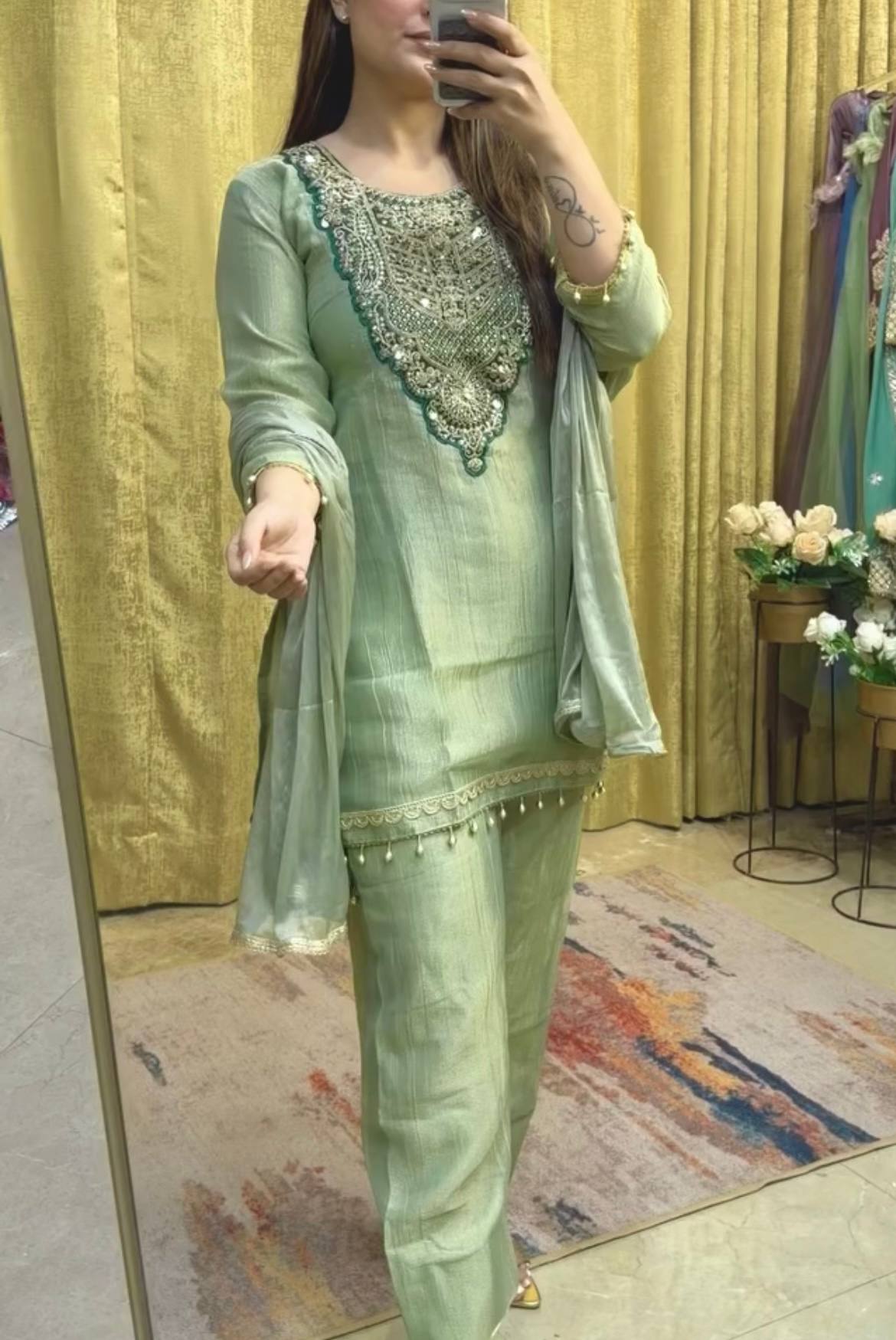 Dusty Rose Embroidered Silk Straight Kurta with Straight & Matching Dupatta