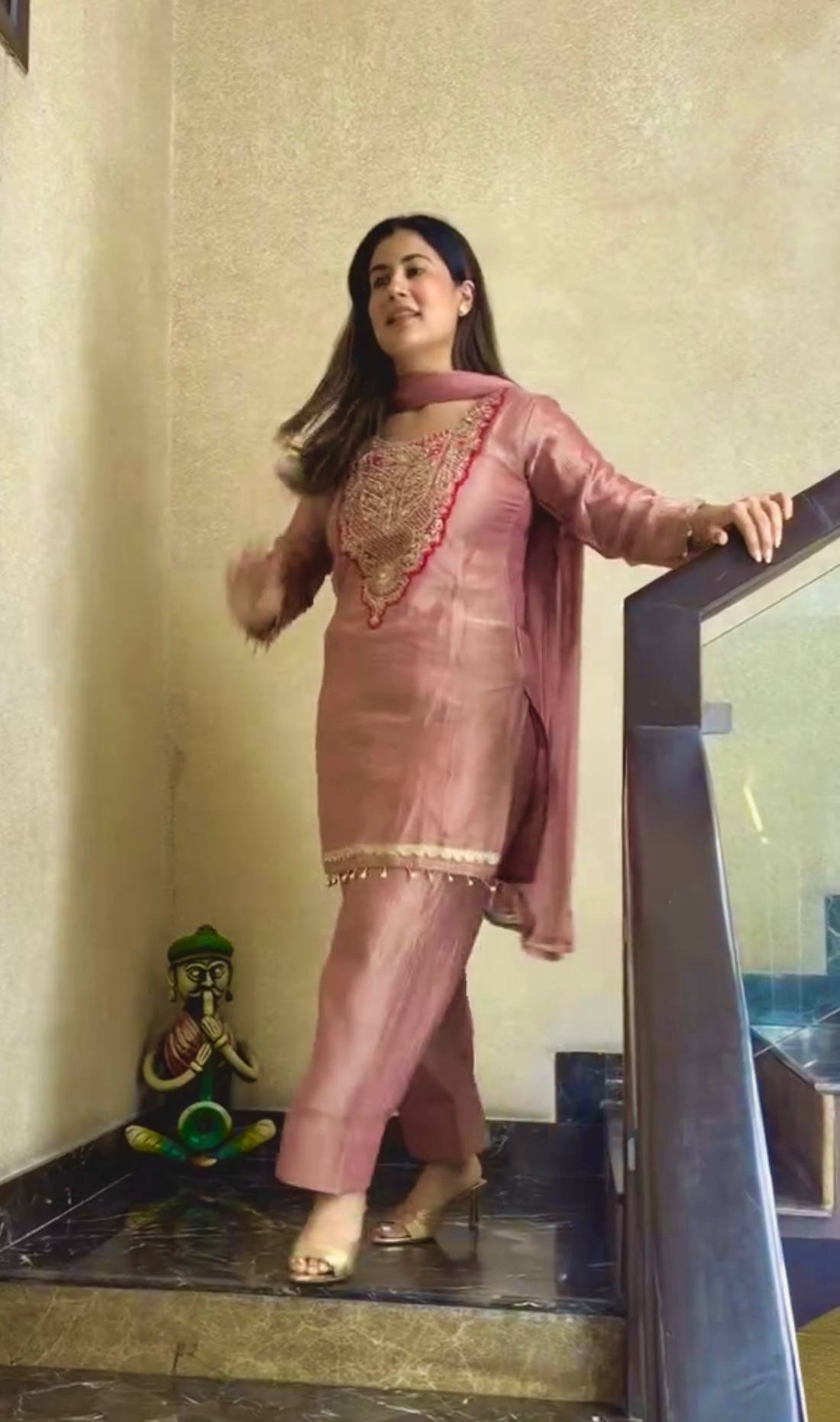 Dusty Rose Embroidered Silk Straight Kurta with Straight & Matching Dupatta