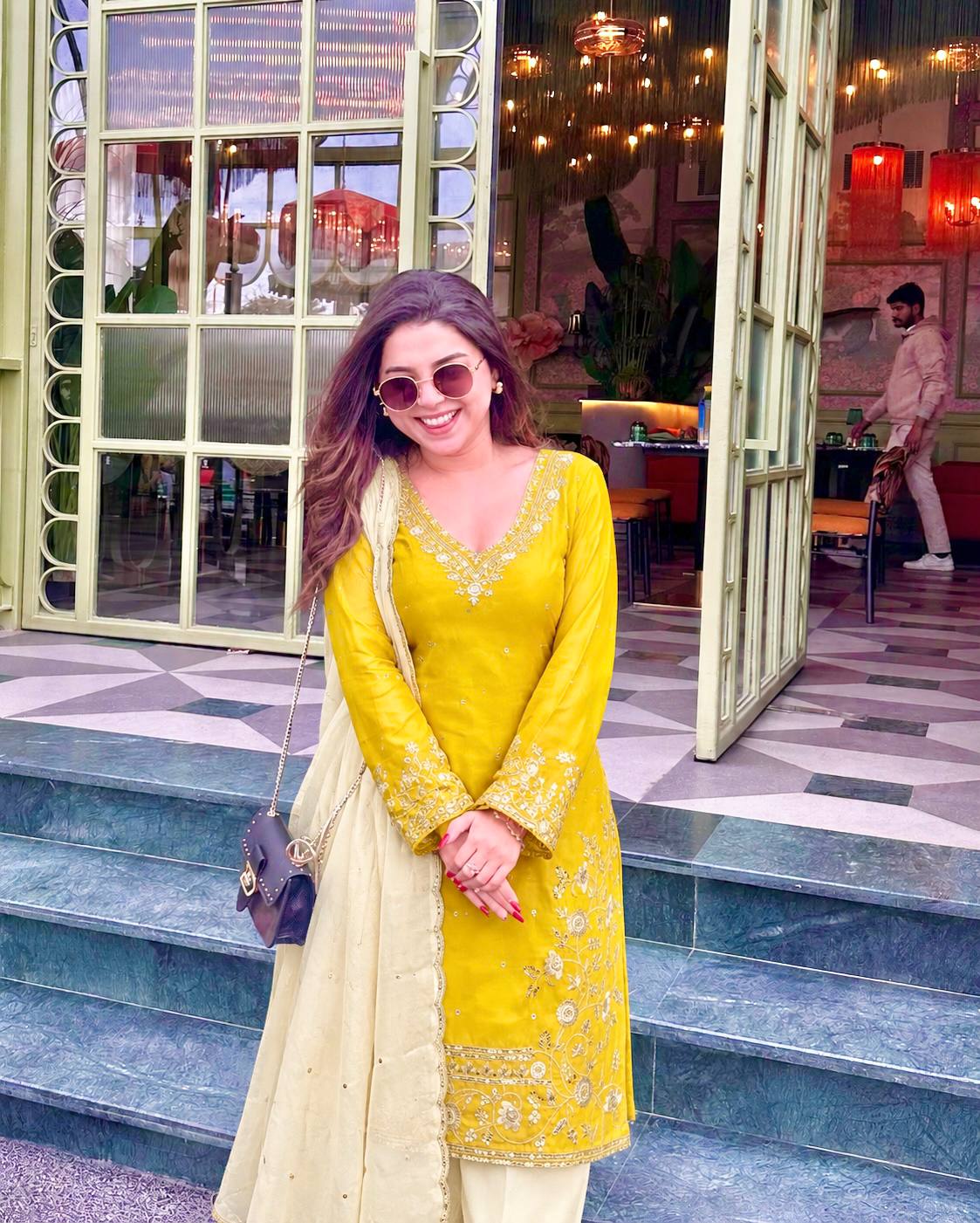 Yellow Embroidered Silk Straight Kurta with Straight Farshi salwar& Dupatta Set