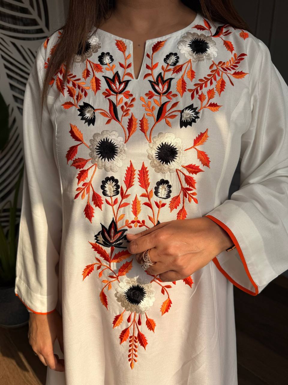 vory Floral Embroidered Rayon A-Line Kurta with Green Palazzo Set