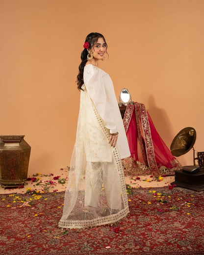 Yellow Embroidered  Natural Silk Straight Kurta with Farshi salwar