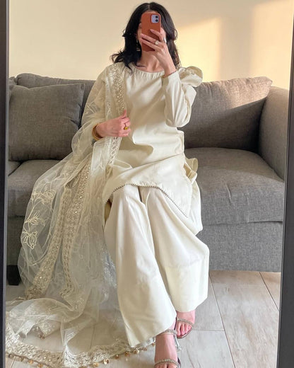 Yellow Embroidered  Natural Silk Straight Kurta with Farshi salwar