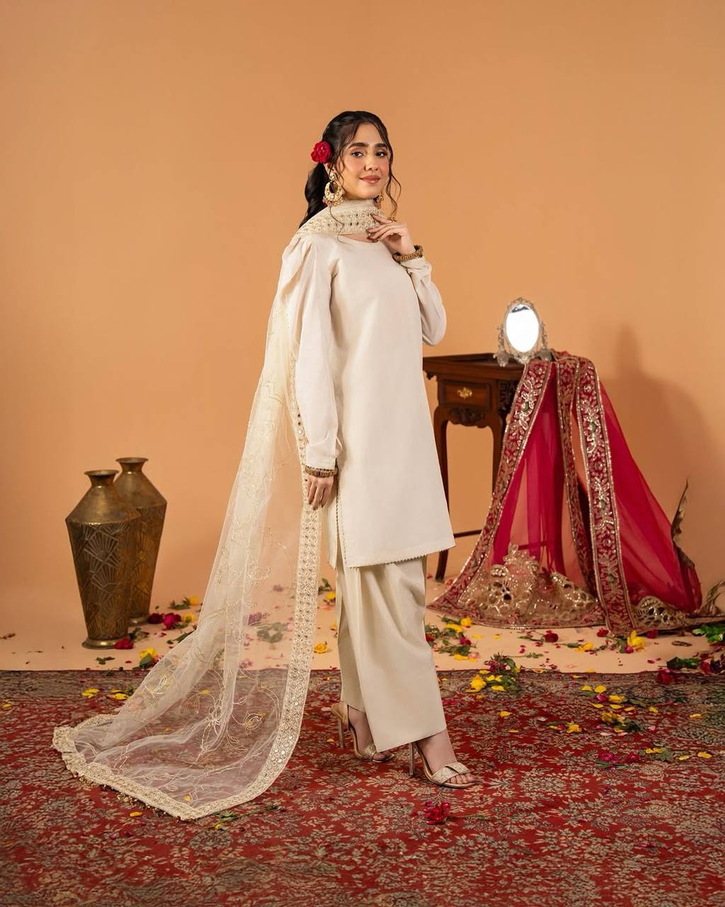 Yellow Embroidered  Natural Silk Straight Kurta with Farshi salwar