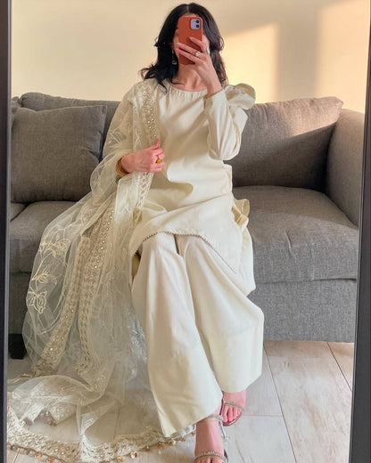 Yellow Embroidered  Natural Silk Straight Kurta with Farshi salwar