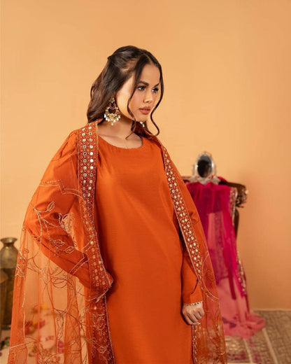 Yellow Embroidered  Natural Silk Straight Kurta with Farshi salwar