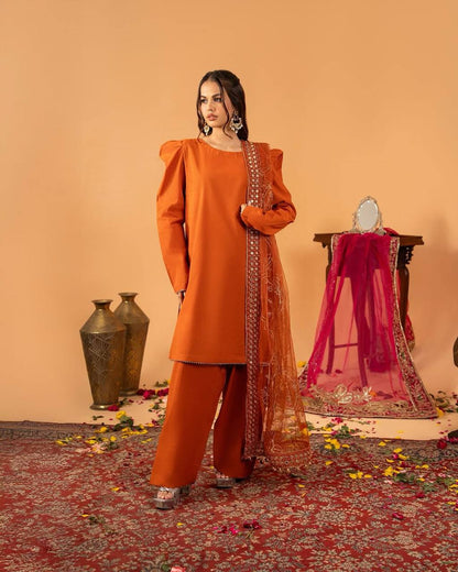 Yellow Embroidered  Natural Silk Straight Kurta with Farshi salwar
