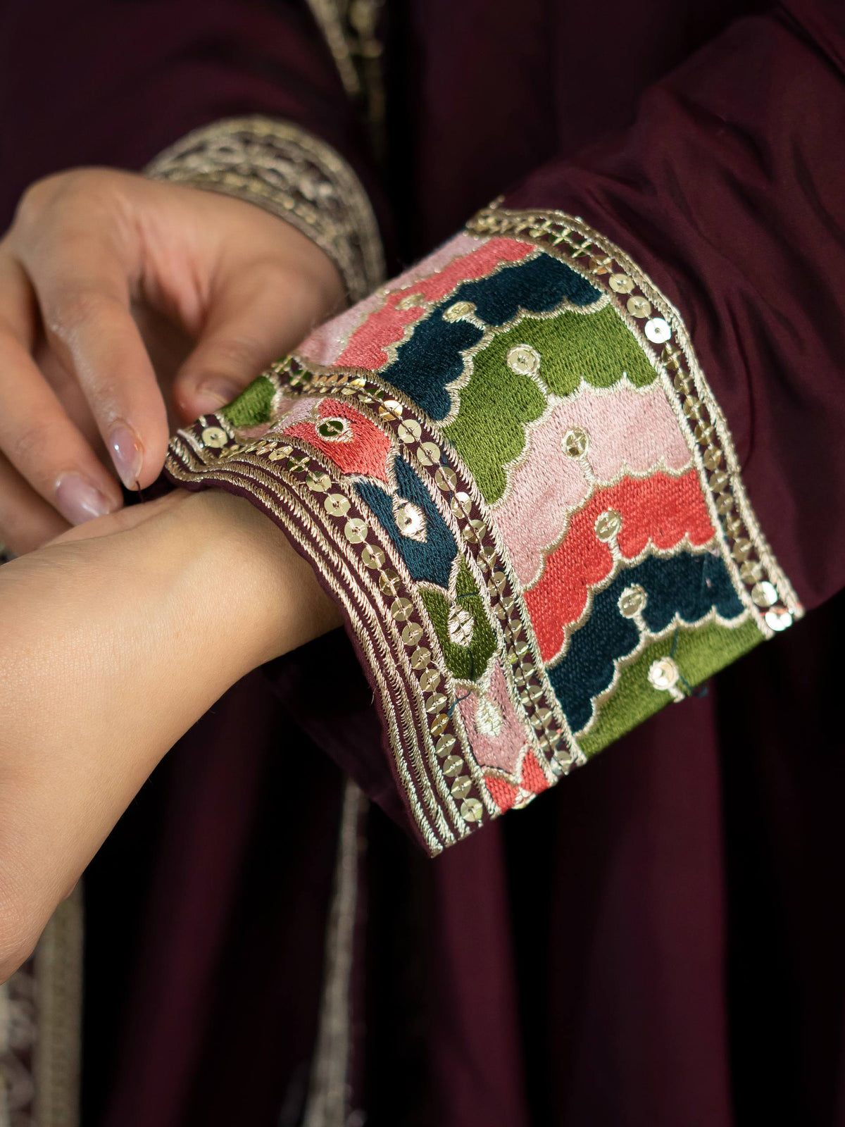 Maroon Embroidered  Roman Anarkali Suit with Dupatta