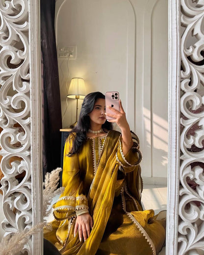 Yellow Embroidered Silk & Pant Palazzo Suit Set