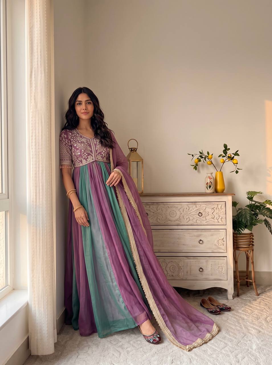 Pink Embroidered Silk Anarkali Suit Set with Flared Skirt & Dupatta