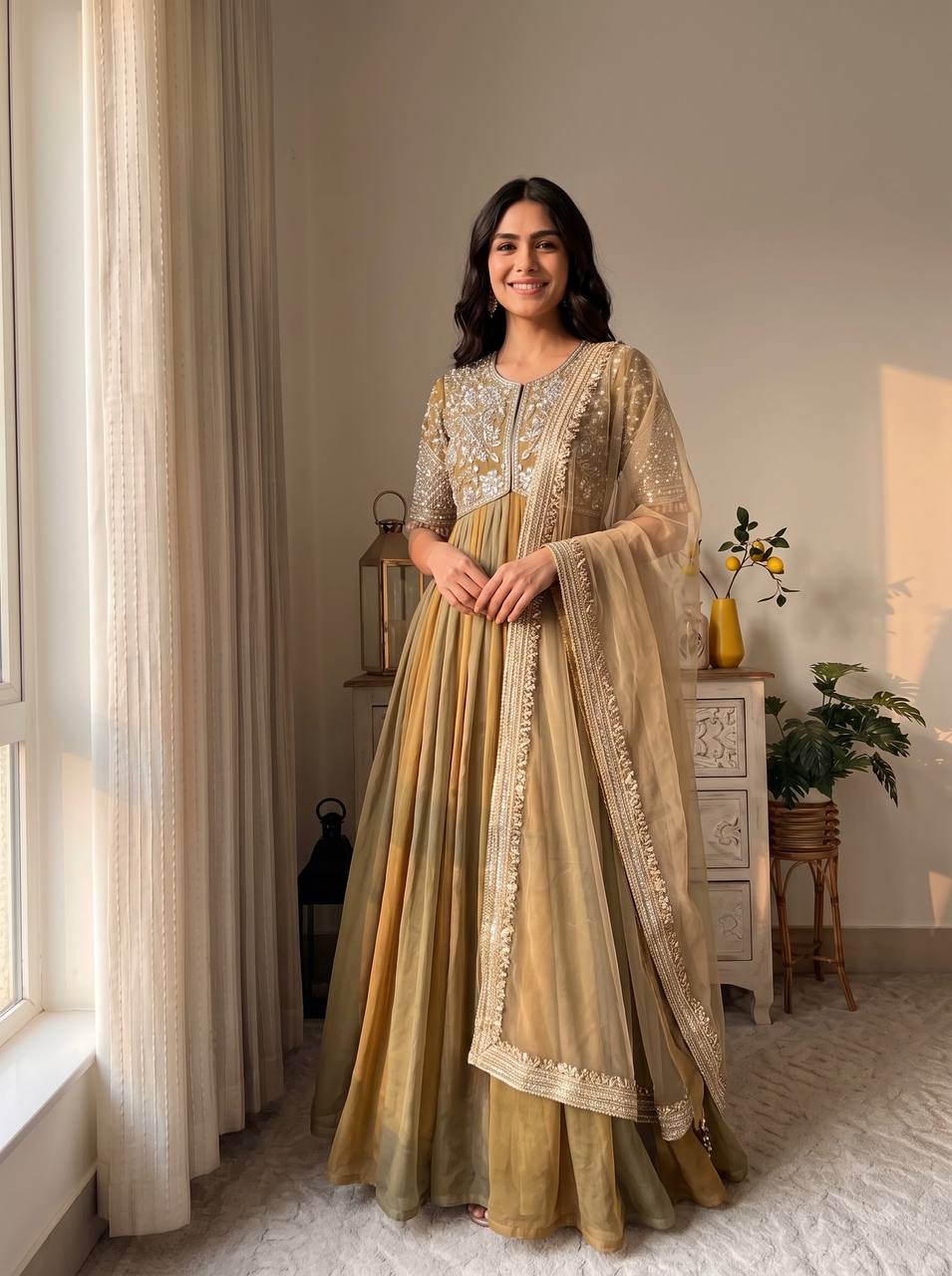 Pink Embroidered Silk Anarkali Suit Set with Flared Skirt & Dupatta