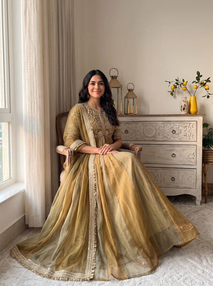 Pink Embroidered Silk Anarkali Suit Set with Flared Skirt & Dupatta